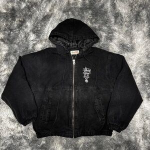 Stussy Black Hooded Jacket with Logo